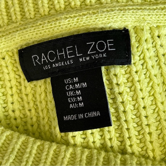 Rachel Zoe Asymmetrical Hem Knit Lime Yellow Sweater Sz M - Picture 12 of 14